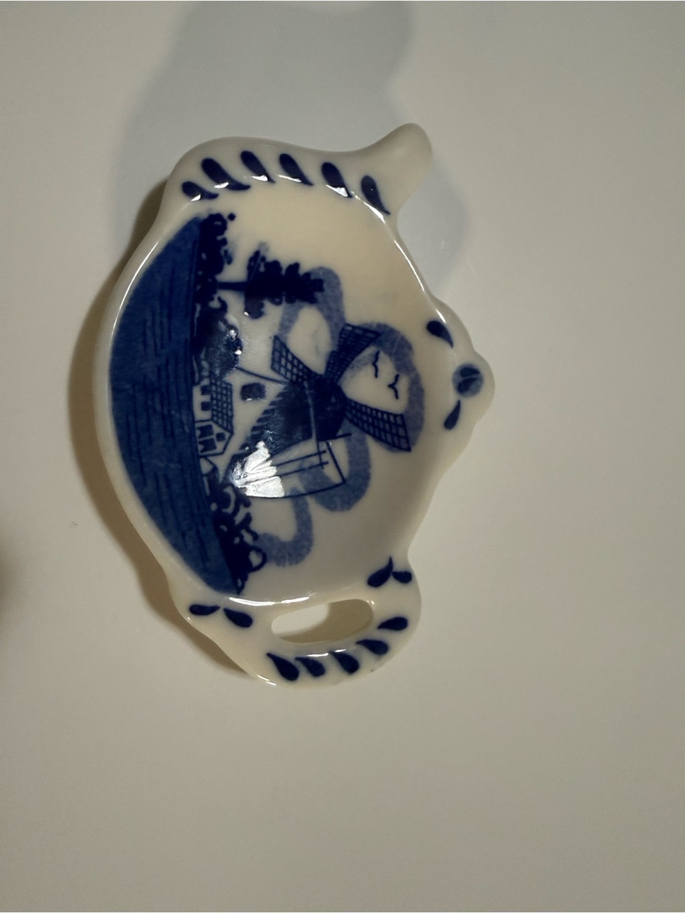 Blue & White Ceramic Windmill Trinket Dish - authentic Delft blue